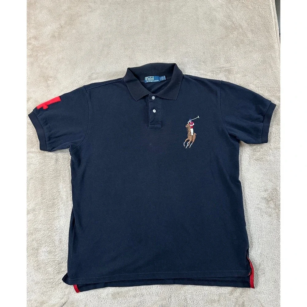 Vintage Polo Ralph Lauren Big Flesh Pony #4 Men's Size XL Black Short Sleeve